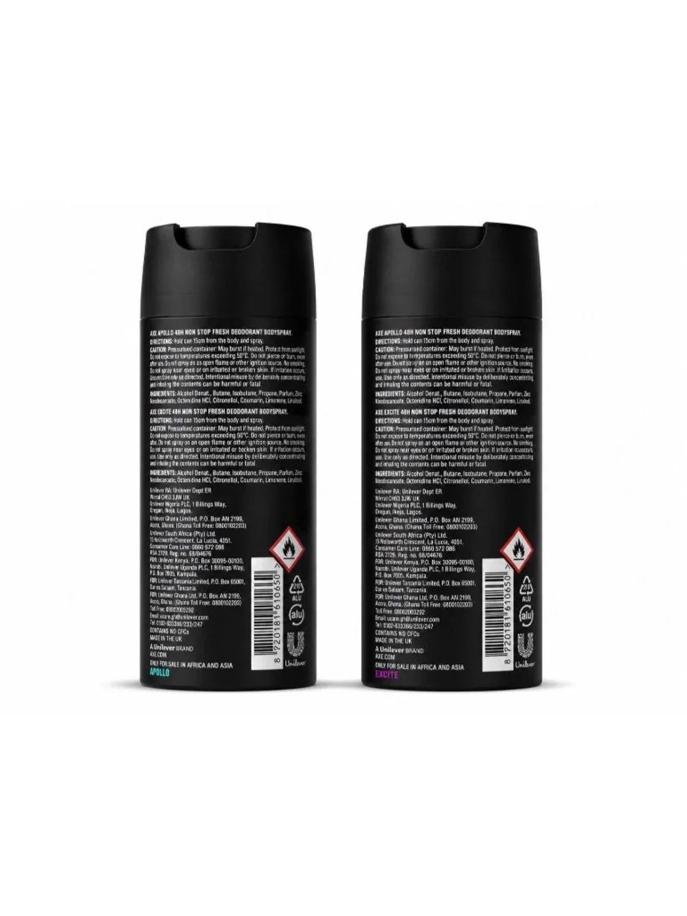Axe Deodorant & Body Spray 48hr Apollo Excite 150ml Set of 2